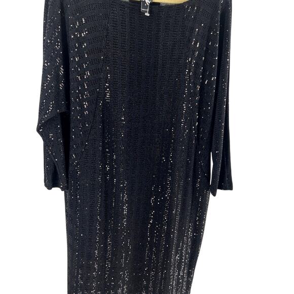 Clara Sun Woo black sequined long sleeve shift dress Sz M - Picture 2 of 11